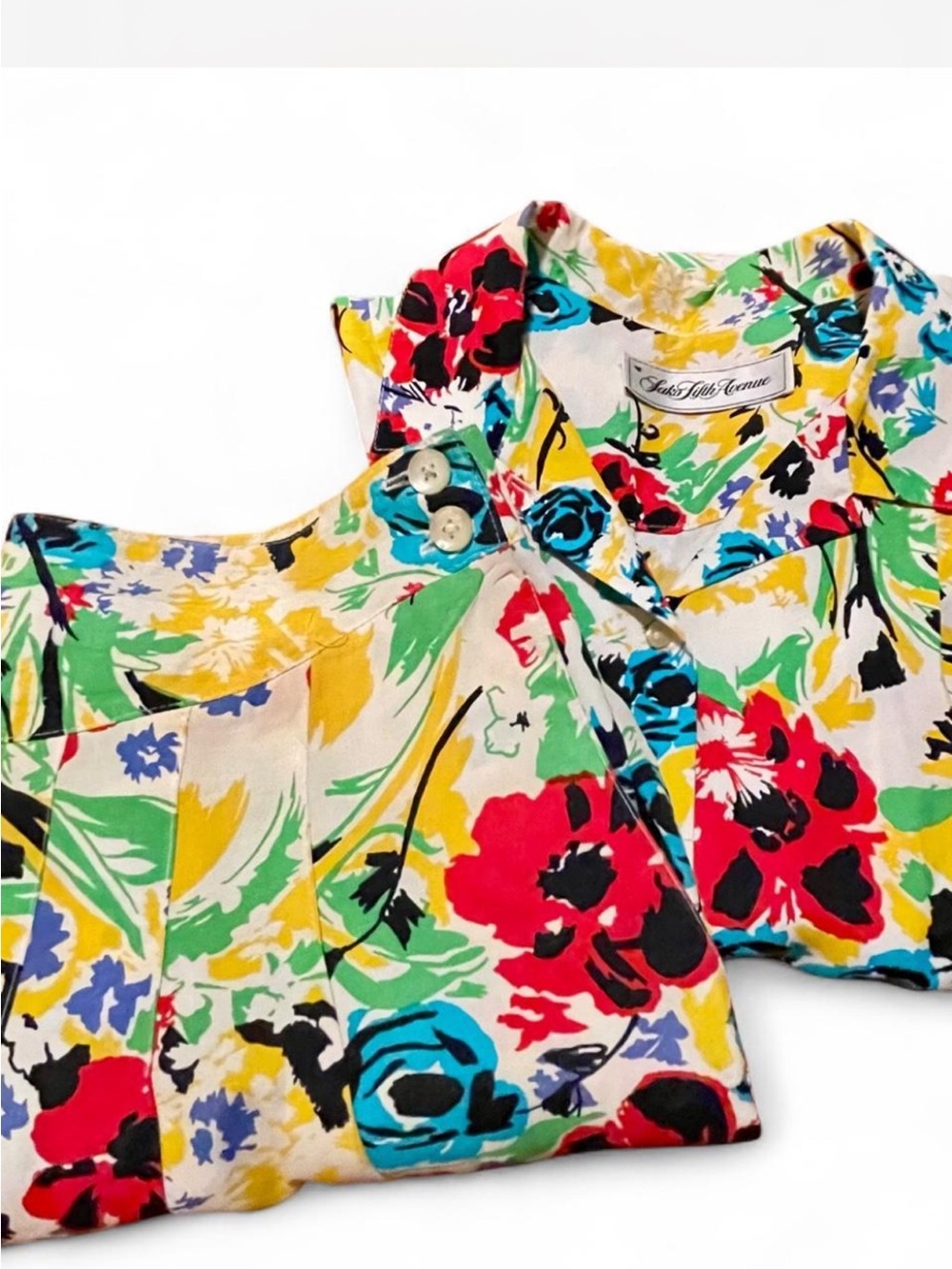 Vintage Saks Fifth Avenue Floral 2-Piece Skirt Set Cotton 80s 90s